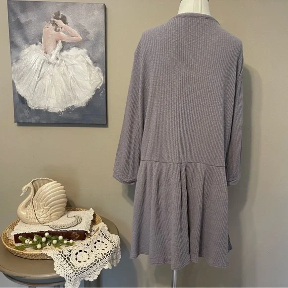 Free People Beach Dusty Lavender Blossom Cotton Ribbed Knit Dress Oversized NWT - Picture 4 of 8